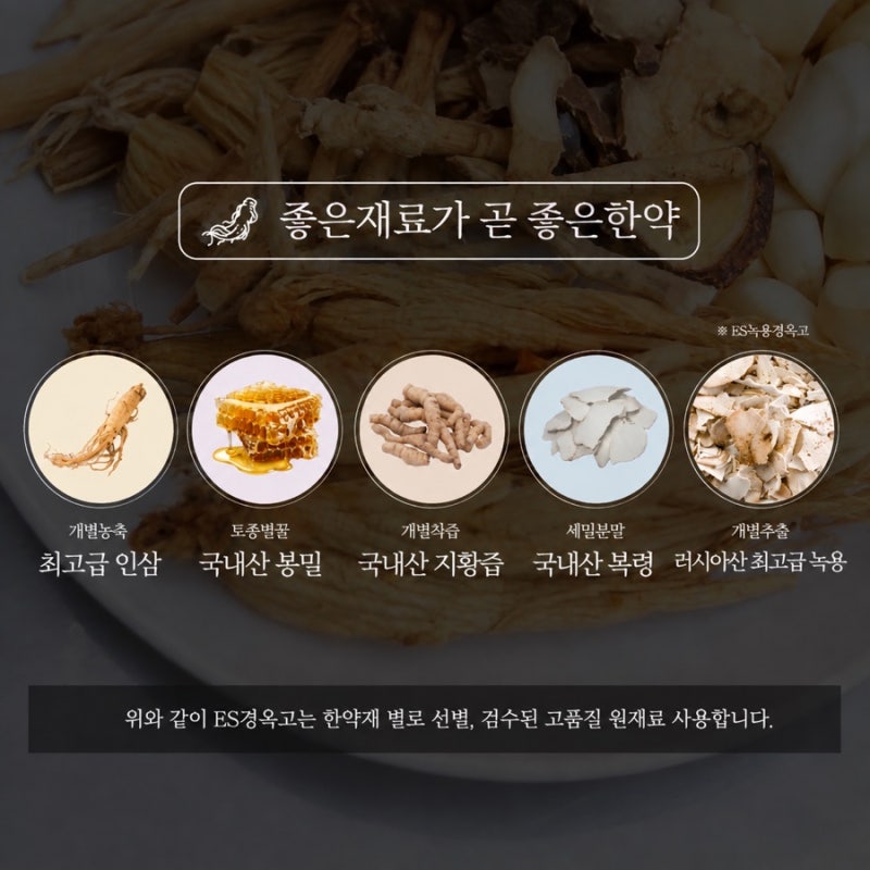 ES 경옥고와 ES 녹용 경옥고의 원료 구성