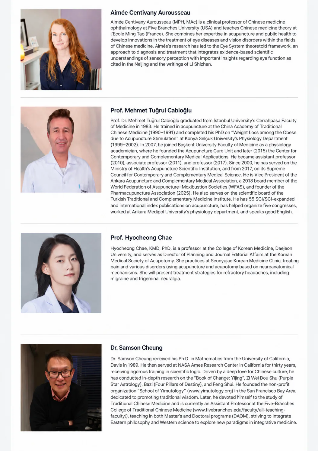 WFAS 2026 speaker biographies, including Prof. Hyocheong Chae of Sunyujae Korean Medicine Clinic